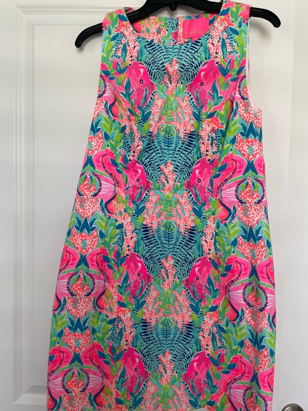 Lilly Pulitzer Neon Coral Pink Teal Green Printed Sleeveless Dress